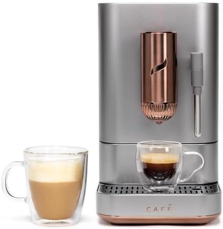 Café Affetto Automatic Espresso Machine + Milk Frother | Built-In & Adjustable Espresso Bean Grinder | One-Touch Brew in 90 Seconds | Steel Silver, 1.2 Liter, (C7CEBBS2RS3)